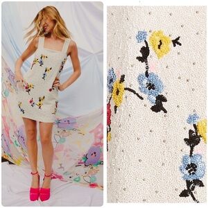 GANNI Floral Bead Embellished Crepe Dress